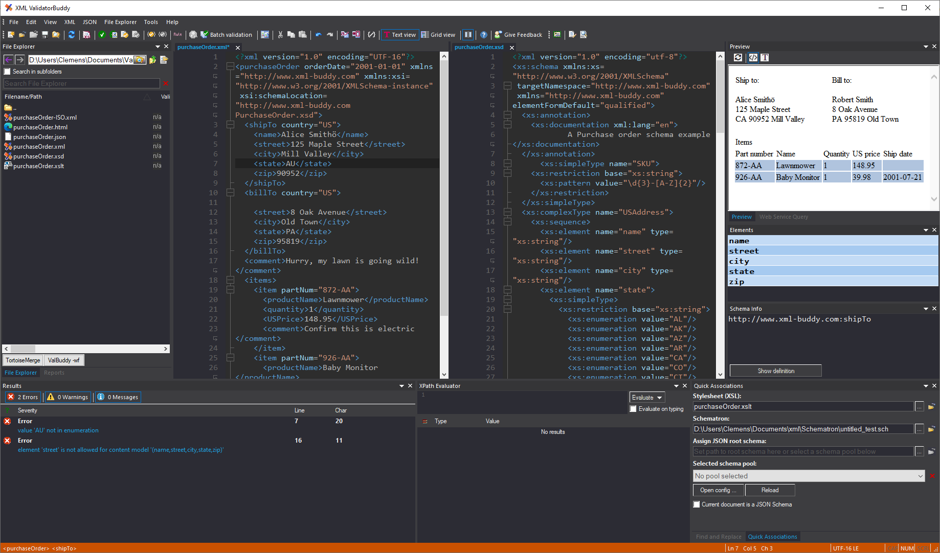 XML ValidatorBuddy editor and validation workspace on Windows