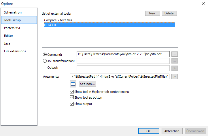 DITA-OT as external tool
