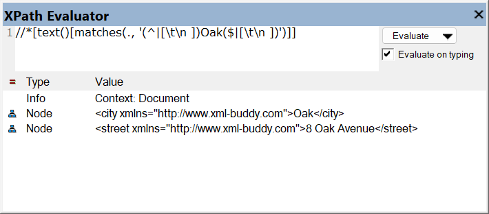 XPath to find Oak as word