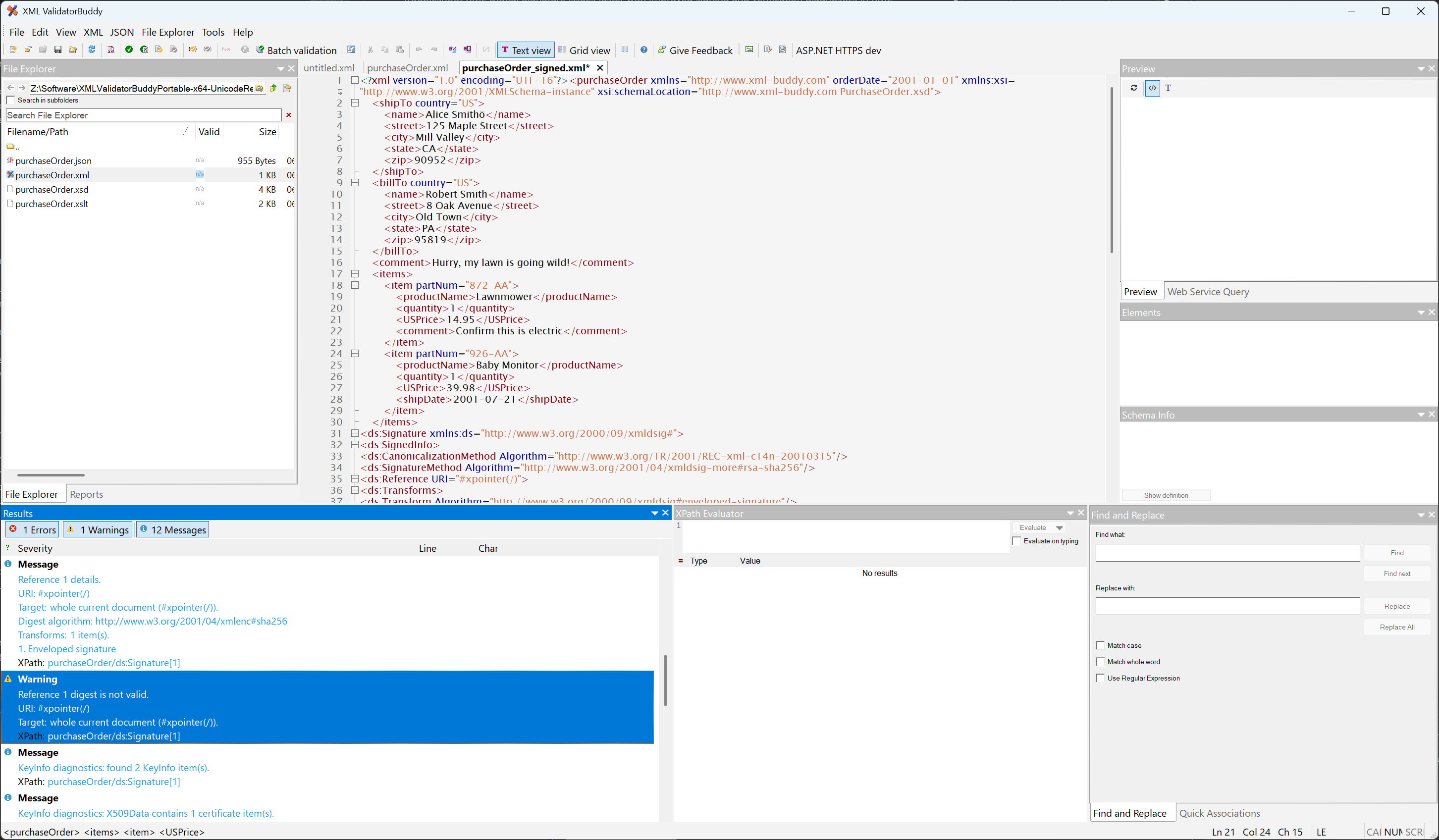 xml signature digest mismatch target location