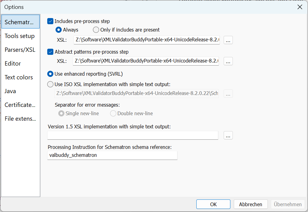 Schematron settings product screenshot