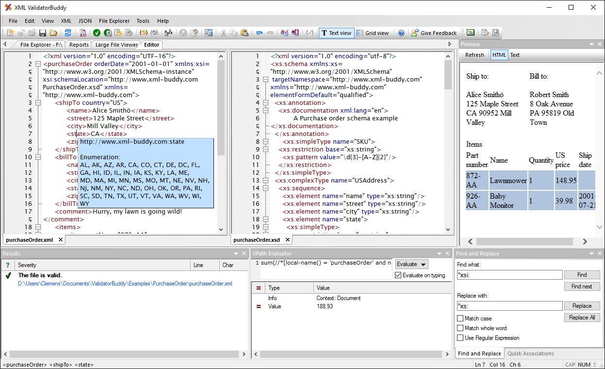 XML editor usage product screenshot