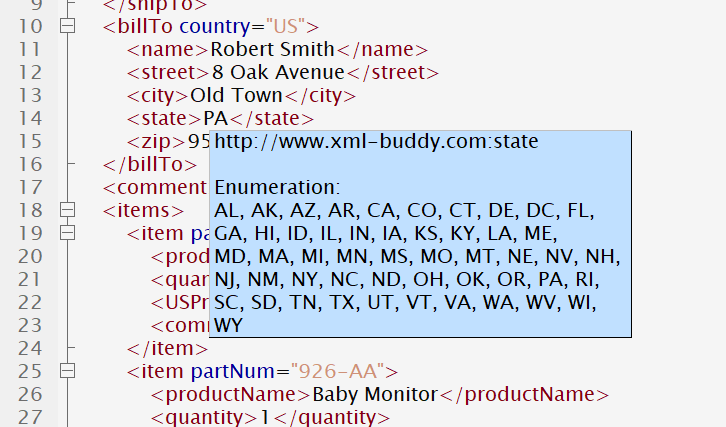 XML editor features