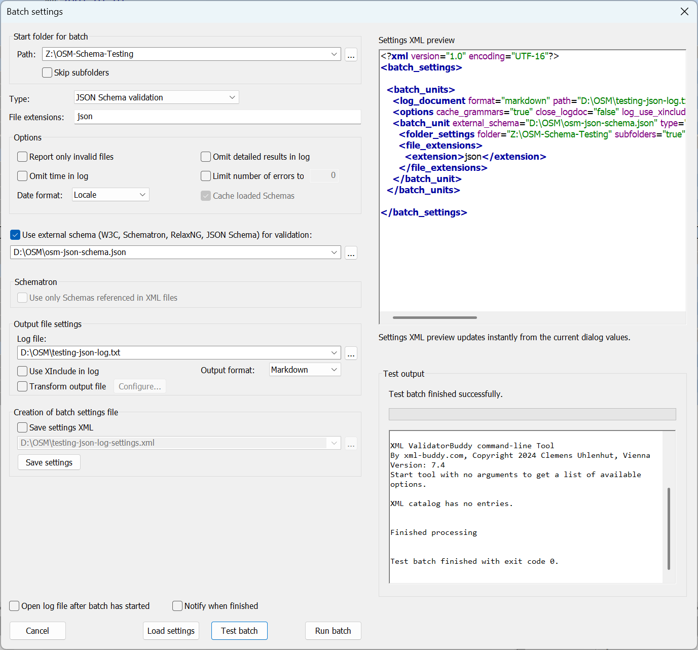 batch settings dialog