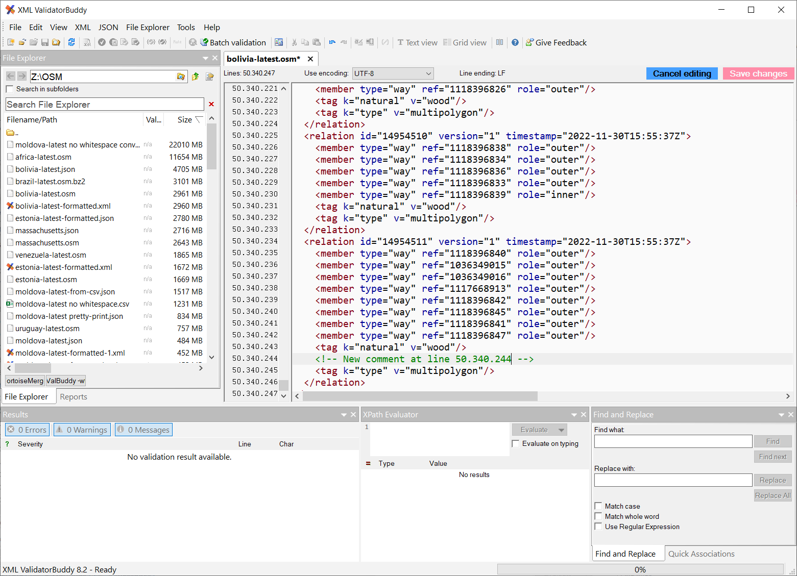 Screenshot of Windows XML editor for large data