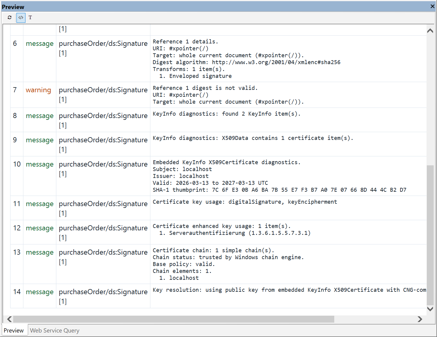 exported xml signature diagnostics report
