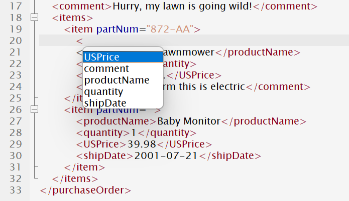 Screenshot of Windows XML editor