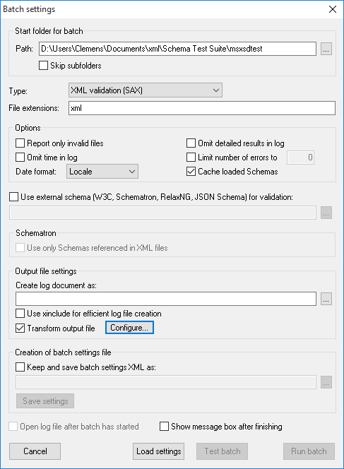 Configure batch dialog transform output