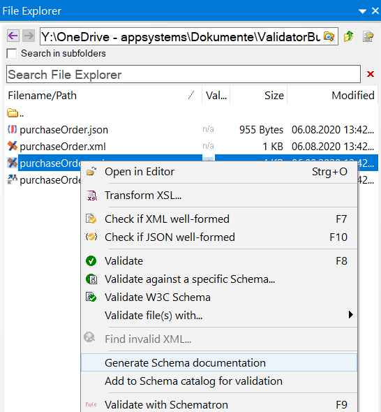 XML ValidatorBuddy dialog for generating XML Schema documentation
